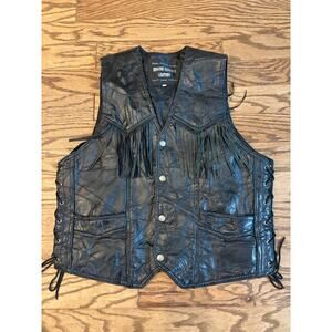 Navarre Leather Co Genuine Buffalo Leather Fringe Biker Vest Italian Stone XL